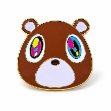 Graduation bear enamel pin with brown face and colorful eyes