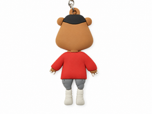 Back view of Kanye West TLOP bear keychain showing red shirt and keychain hardware