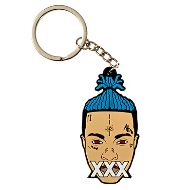 XXXTentacion keychain with blue hair and XXX face design