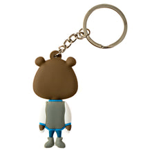 Back view of Kanye West Graduation Bear keychain with metal chain and keyring