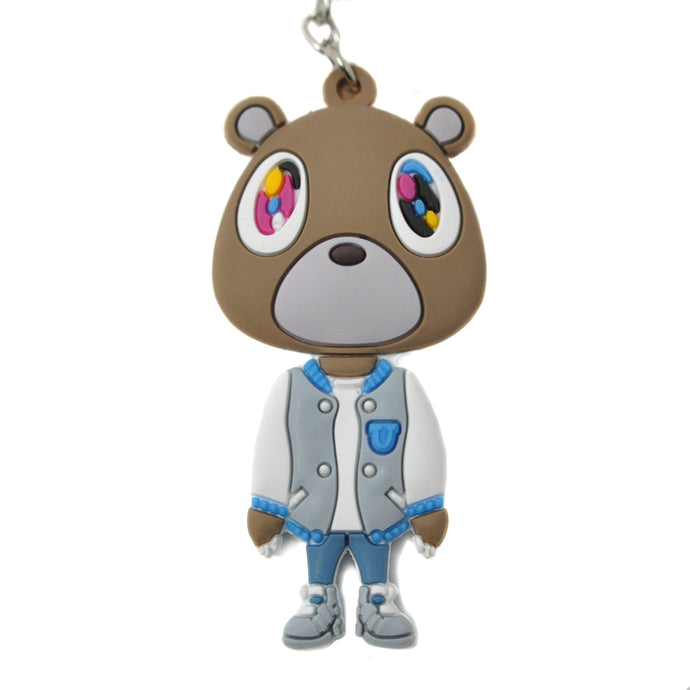 Kanye West Graduation Bear keychain with blue jacket and colorful eyes