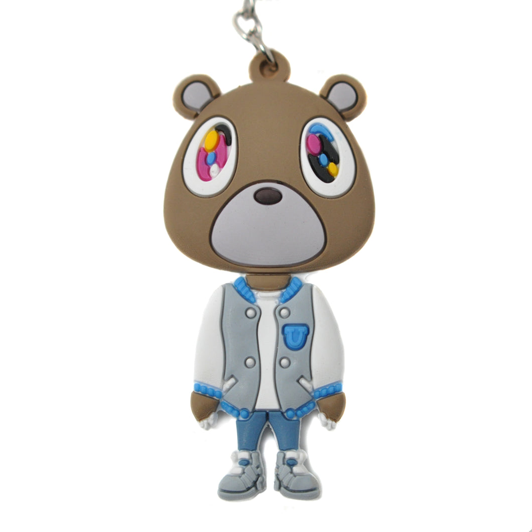 Kanye West Graduation Bear keychain with blue jacket and colorful eyes
