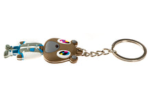 Full view of Kanye West Graduation Bear keychain with chain and metal keyring