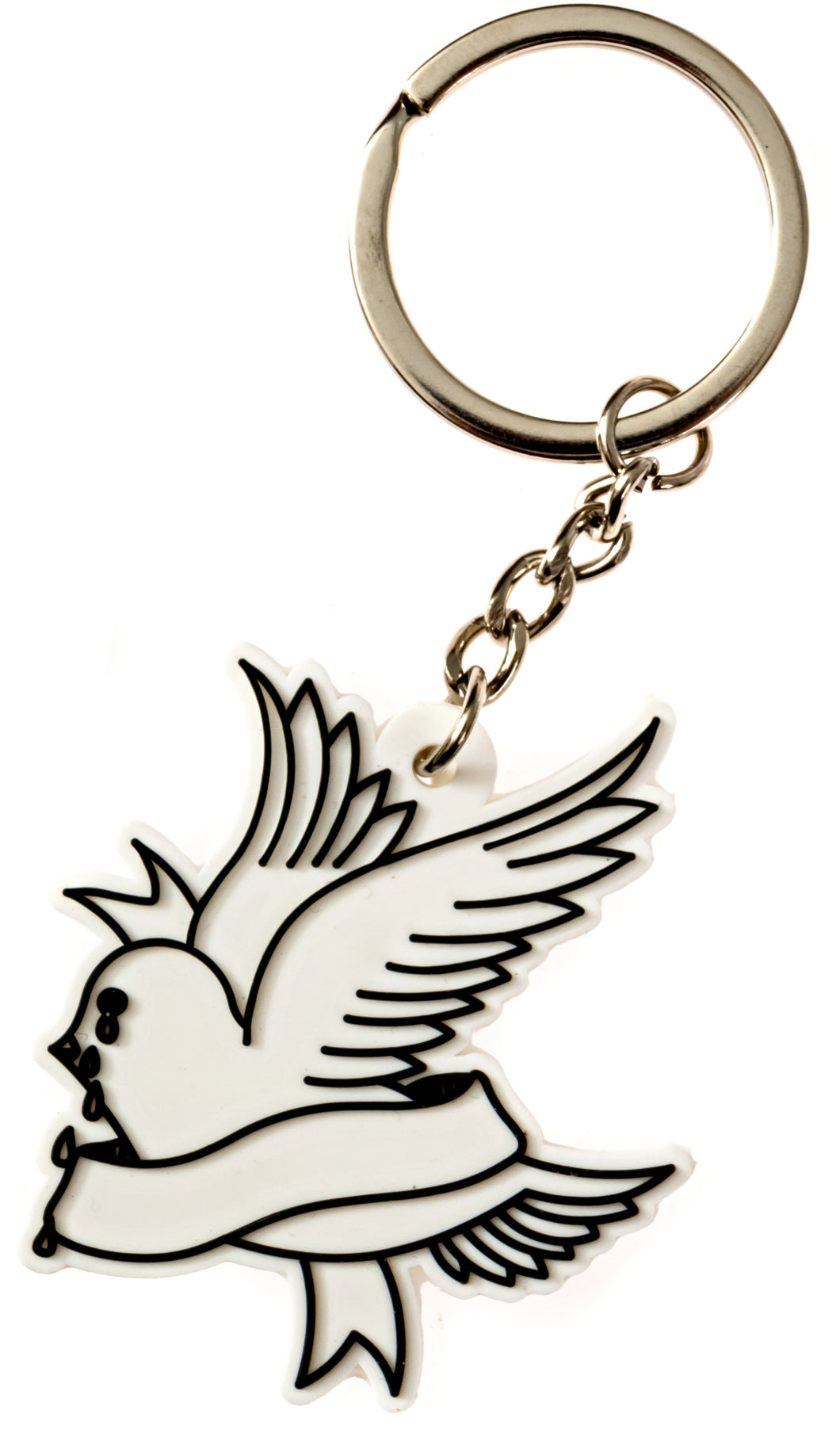 Lil Peep dove keychain with white enamel dove design and metal keyring