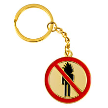 Full view of Travis Scott No Bystanders keychain with gold keyring and chain