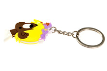 Back of Yellow Uzi keychain showing metal keyring and hardware