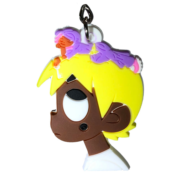 Yellow Uzi keychain featuring colorful enamel design